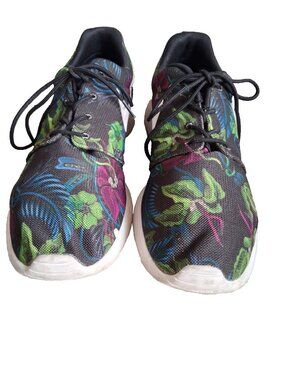 Nike Roshe Run Print Womens Floral Tropical Black Teal Sneaker SZ 10.5